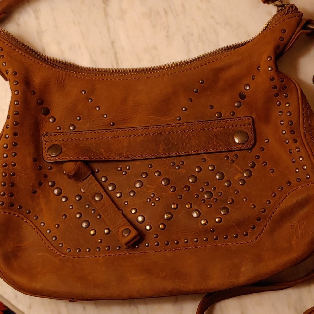 Frye studded brown leather crossbody Melissa bag